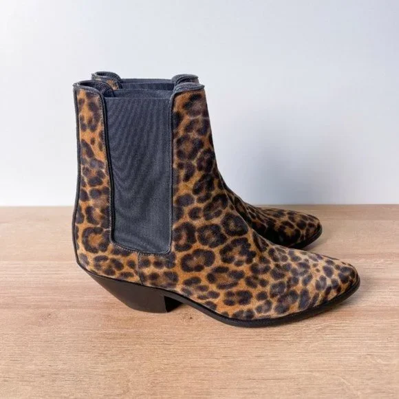 Saint Laurent West Chelsea Leopard Western Ankle Boots Size 38 - Picture 6 of 10